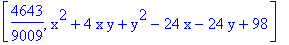 [4643/9009, x^2+4*x*y+y^2-24*x-24*y+98]
